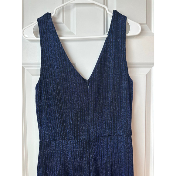 Women's Lulus Blue and Black Metallic Ribbed V-Neck Jumpsuit - Picture 9 of 11